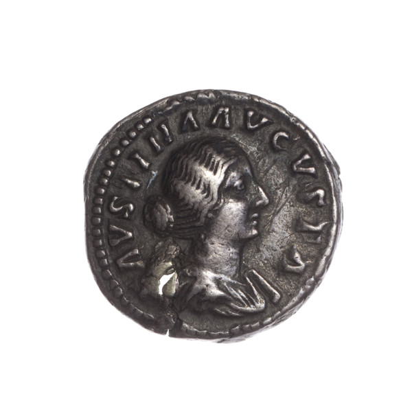 Denarius (with a hole), Faustina the Younger (ca. 130–176; Roman empress 161–176), Marcus Aurelius