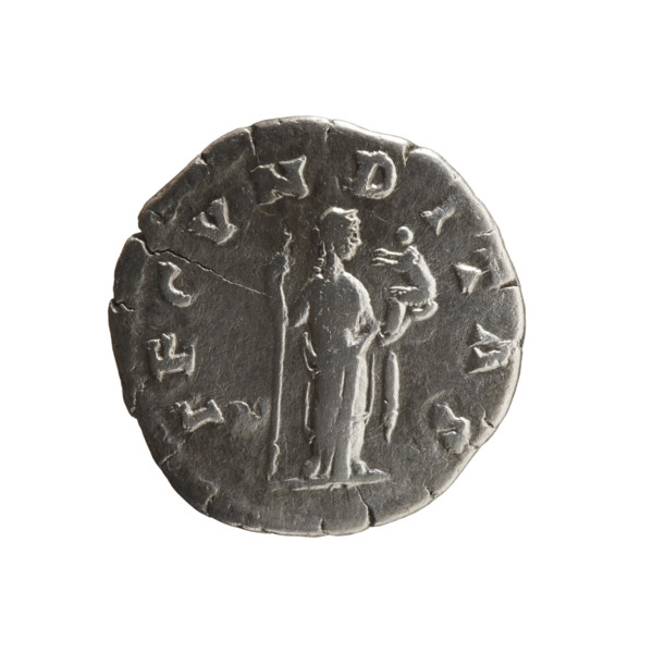 Denarius of Faustina the Younger (ca. 130–176), wife of Marcus Aurelius (121–180). Obverse: Bust of