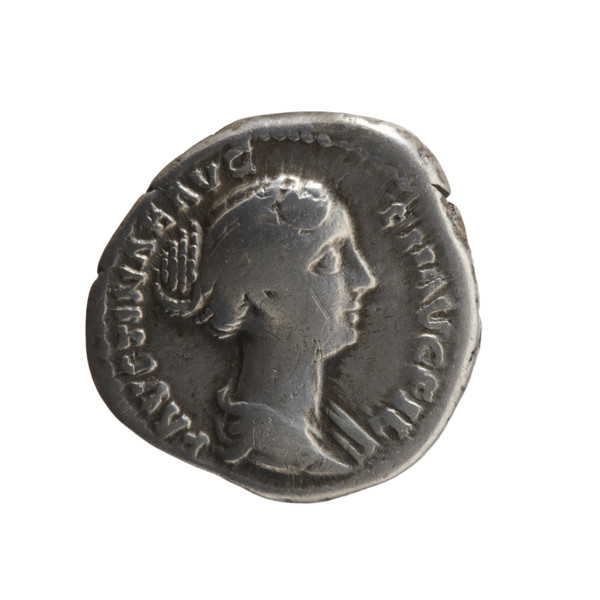 Denarius of Faustina the Younger (ca. 130–176; Roman empress 161–176; Augusta 147–161). Obverse: