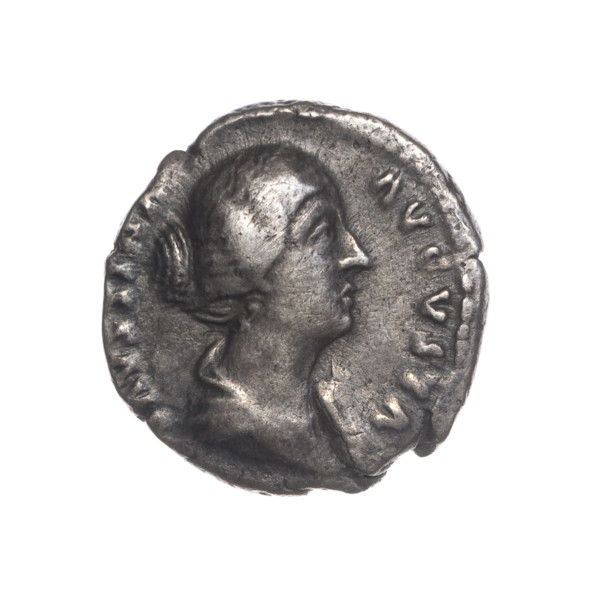 Denarius of Faustina the Younger (ca. 130–176; Roman empress 161–176; Augusta 147–161). Obverse: