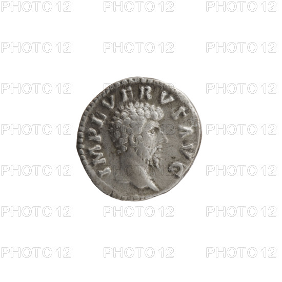 Denarius of Lucius Verus (130–169; Roman emperor 161–169). Obverse: Head of Lucius Verus uncovered,