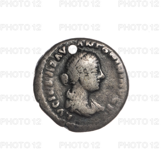 Denarius (with a hole), Lucilla (149–182; Roman empress 164–169), Lucius Verus (130–169; Roman