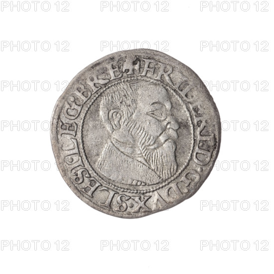 Obverse: Male bust turned right, with a beard and sideburns, wearing a coat with a wide collar; in