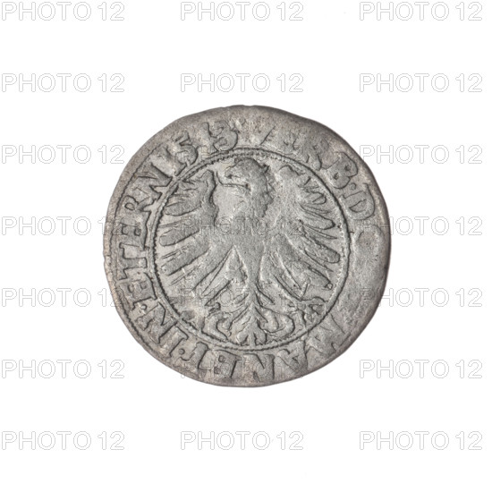 Obv. Male bust in armour turned right with beard and sideburns; in the rim between the pearly