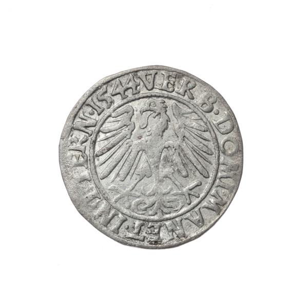 Male bust in armour turned right with a beard and sideburns; obverse rim between pearly borders