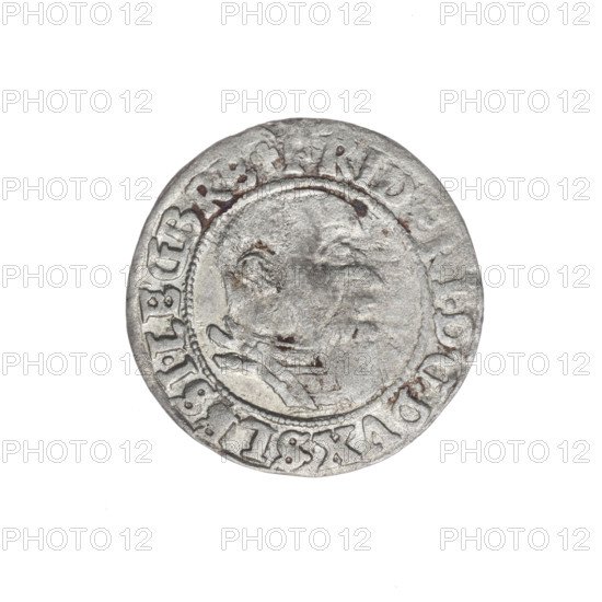 Obverse: Male bust in armour turned right with a beard and sideburns; in the rim between the pearly