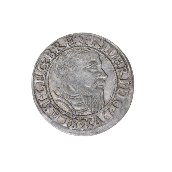 Male bust in armour turned right, with a beard and sideburns; rim between pearly borders with