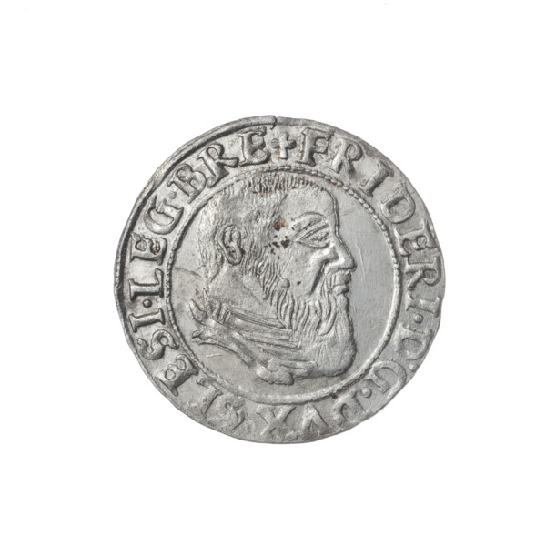 Obverse: Male bust in armour turned right with a beard and sideburns; in the rim between the pearly