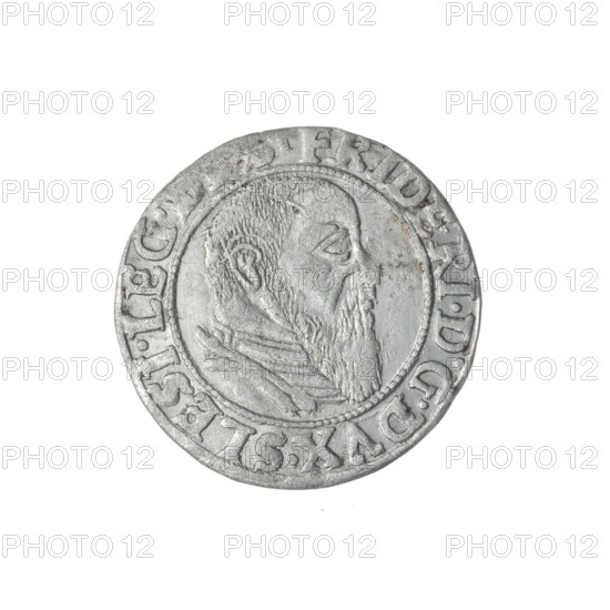 Obverse: male bust in armor turned right with a beard and sideburns; in the rim between pearly