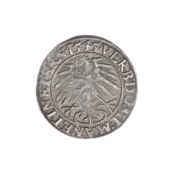 Obverse: Male bust in armour turned right with a beard and sideburns; in the rim between the pearly