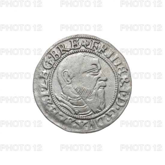Male bust in armour turned right with a beard and sideburns; obverse rim between pearly borders