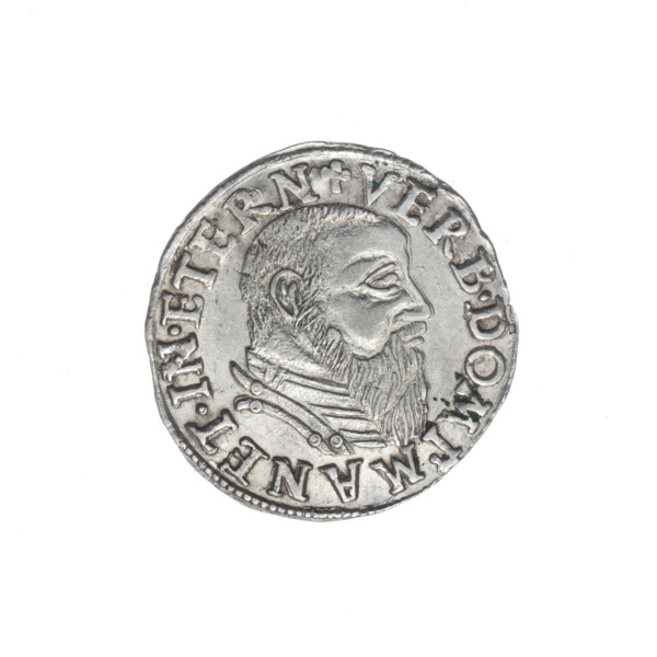 Trojak by Michael Stoltz (fl. ca. 1540–1555), 1544. Obverse: male bust in armour turned right, with