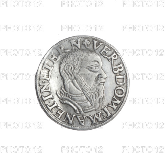Male bust in armour turned right, with a beard and sideburns; rim with a pearl border and