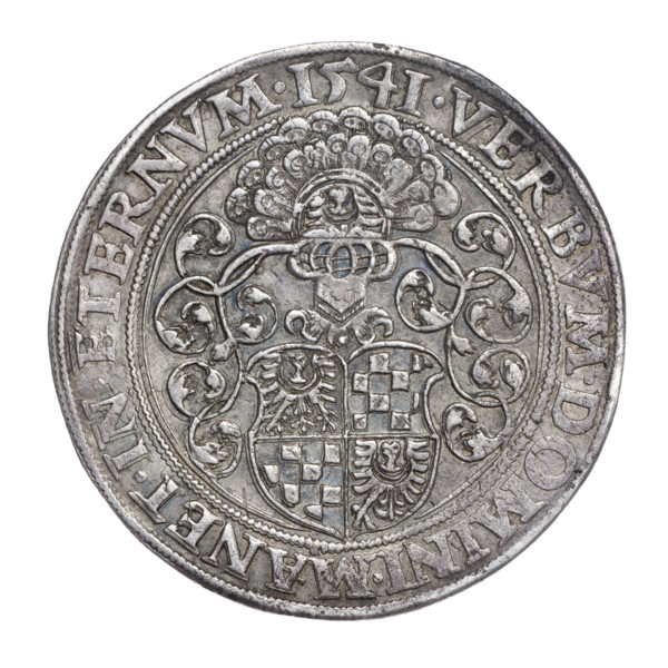 Thaler attributed to Michael Stoltz (fl. ca. 1540–1555), 1541. Obverse: male bust of Frederick II,