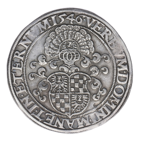 Thaler by Michael Stoltz (fl. ca. 1540–1555), 1546. Obverse: male bust of Frederick II, Duke of