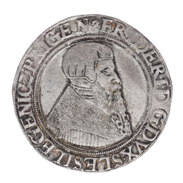 Thaler by Michael Stoltz (fl. ca. 1540–1555), 1546. Obverse: male bust of Frederick II, Duke of