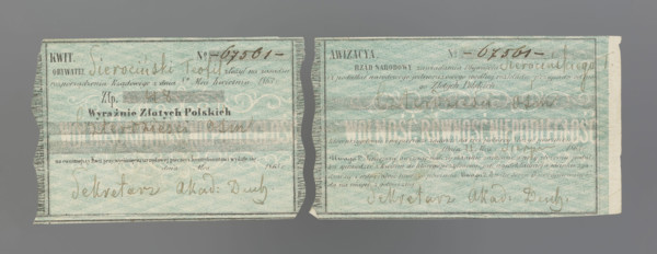 Receipt and notification of the National Government; securities, receipts; January Uprising