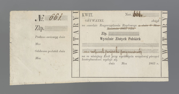 Personal receipt of a compulsory loan; receipts, securities; January Uprising (1863–1864); National