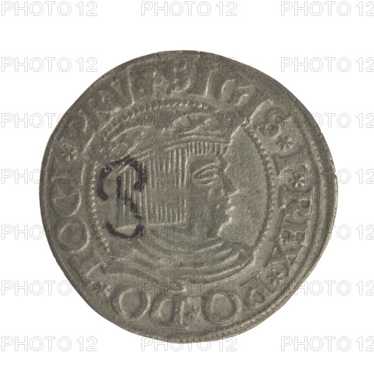 Gdansk grosz, Sigismund I the Old (King of Poland; 1506–1548). Obverse: Crowned male bust in