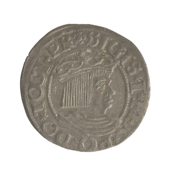 Gdansk grosz, Sigismund I the Old (King of Poland; 1506–1548). Obverse: Crowned male bust in