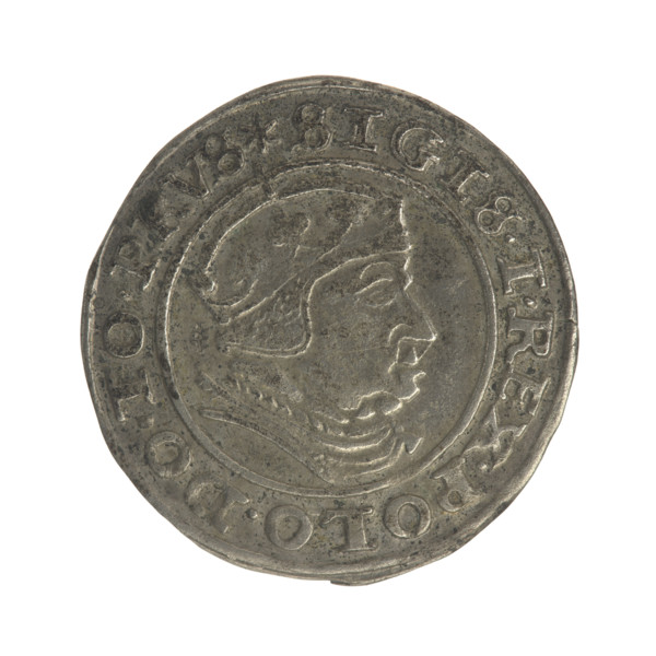 Gdansk grosz, Sigismund I the Old (King of Poland; 1506–1548). Obverse: Crowned male bust in