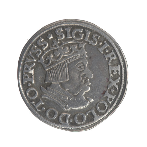 Gdansk trojak, Sigismund I the Old (King of Poland; 1506–1548). Obv.: Crowned male bust in profile