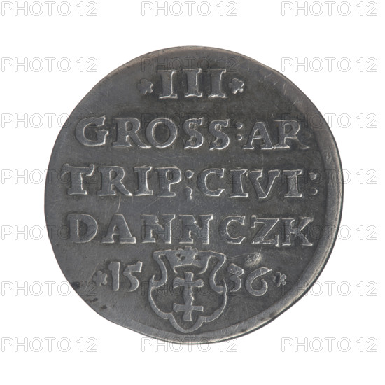 Gdansk troika, Sigismund I the Old (King of Poland; 1506–1548). Polish coin, Jagiellonian dynasty.