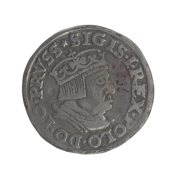 Gdansk troika, Sigismund I the Old (King of Poland; 1506–1548). Obverse: crowned male bust in