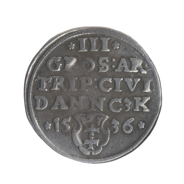 Gdansk trojak, Sigismund I the Old (King of Poland; 1506–1548). Obv.: Crowned male (royal) bust in