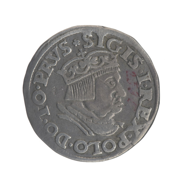 Gdansk trojak, Sigismund I the Old (King of Poland; 1506–1548). Obverse: Crowned male bust in