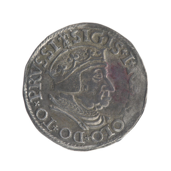 Gdansk trojak, Sigismund I the Old (King of Poland; 1506–1548). Obverse: Crowned male bust in