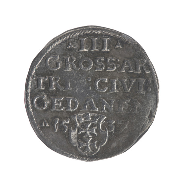 Gdansk trojak, Sigismund I the Old (King of Poland; 1506–1548). Obverse: crowned male bust in
