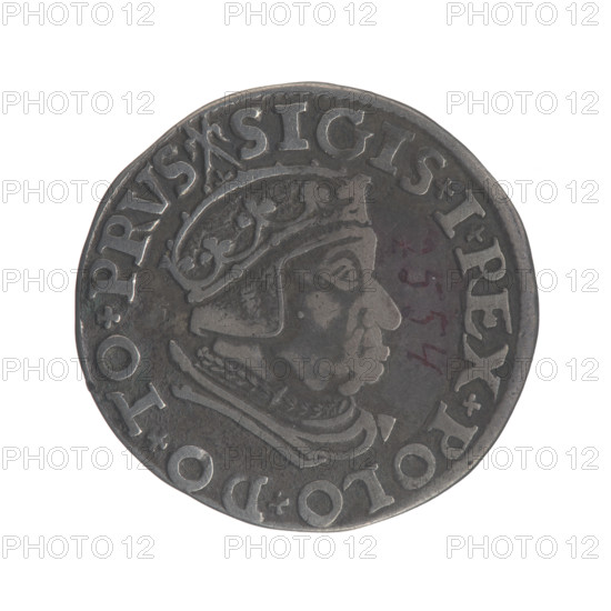 Gdansk trojak, Sigismund I the Old (King of Poland; 1506–1548). Polish coin, 1537. Obverse: Crowned