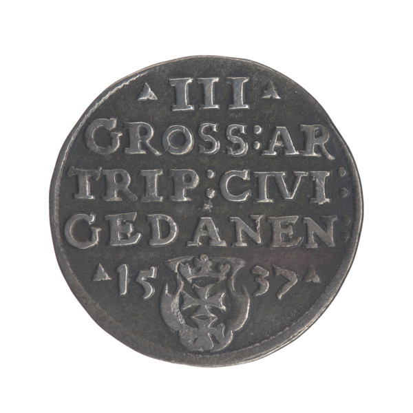 Gdansk trojak, Sigismund I the Old (King of Poland; 1506–1548). Obverse: Crowned male bust in