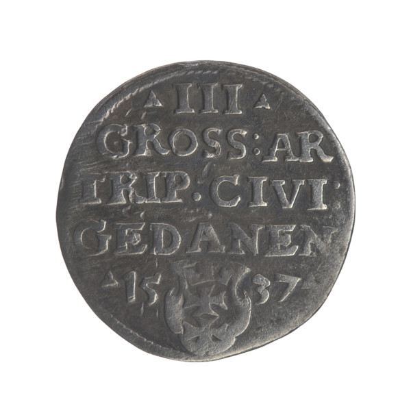 Gdansk troika, Sigismund I the Old (King of Poland; 1506–1548). Obverse: Crowned male bust in