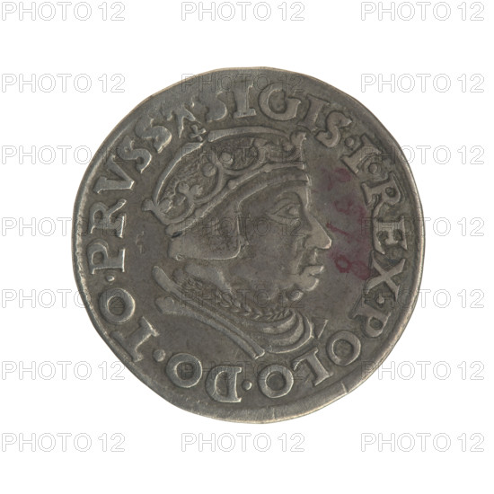 Gdansk trojak, Sigismund I the Old (King of Poland; 1506–1548). Obverse: Crowned male bust in