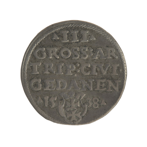 Gdansk trojak, Sigismund I the Old (King of Poland; 1506–1548). Obverse: Crowned male bust in