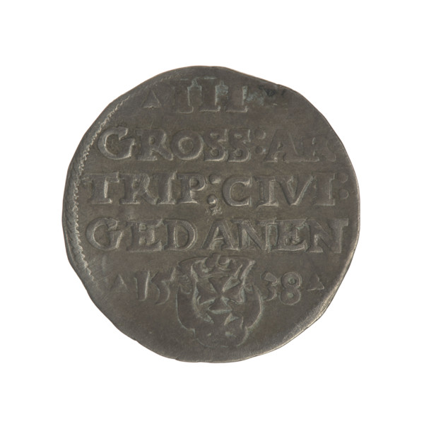 Gdansk troika, Sigismund I the Old (King of Poland; 1506–1548). Obverse: Crowned male bust in