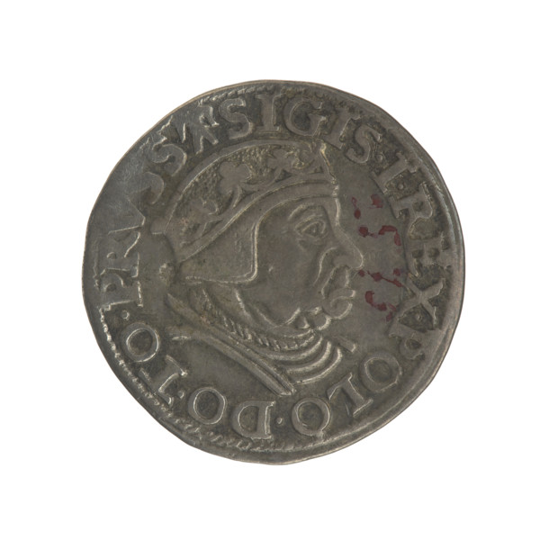 Gdansk troika, Sigismund I the Old (King of Poland; 1506–1548). Obverse: Crowned male bust in
