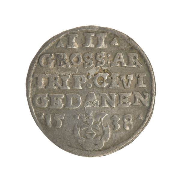 Gdansk trojak, Sigismund I the Old (King of Poland; 1506–1548). Obverse: Crowned male bust in