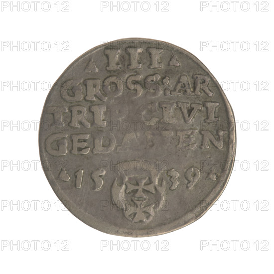 Gdansk troika, Sigismund I the Old (King of Poland; 1506–1548). Obverse: Crowned male bust in