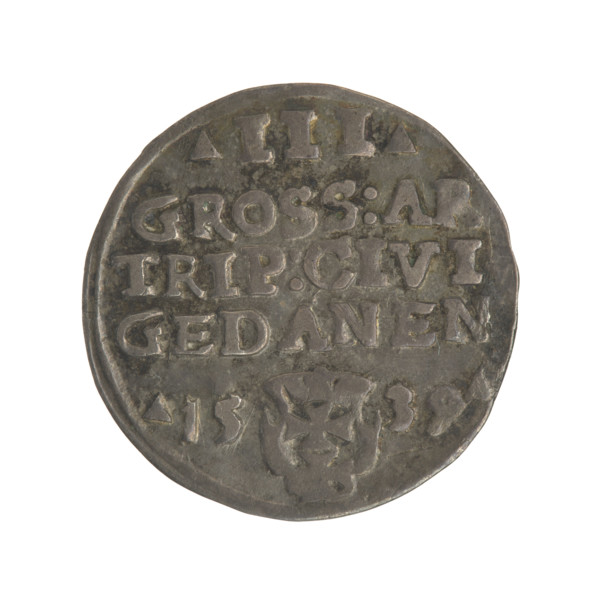 Gdansk trojak, Sigismund I the Old (King of Poland; 1506–1548). Obverse: crowned male bust in