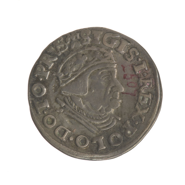 Gdansk trojak, Sigismund I the Old (King of Poland; 1506–1548). Obverse: Crowned male bust in