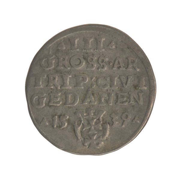 Gdansk trojak, Sigismund I the Old (King of Poland; 1506–1548). Obverse: crowned male bust in
