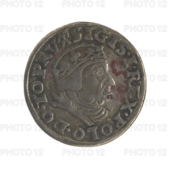 Gdansk troika, Sigismund I the Old (King of Poland; 1506–1548). Obverse: Crowned male bust in