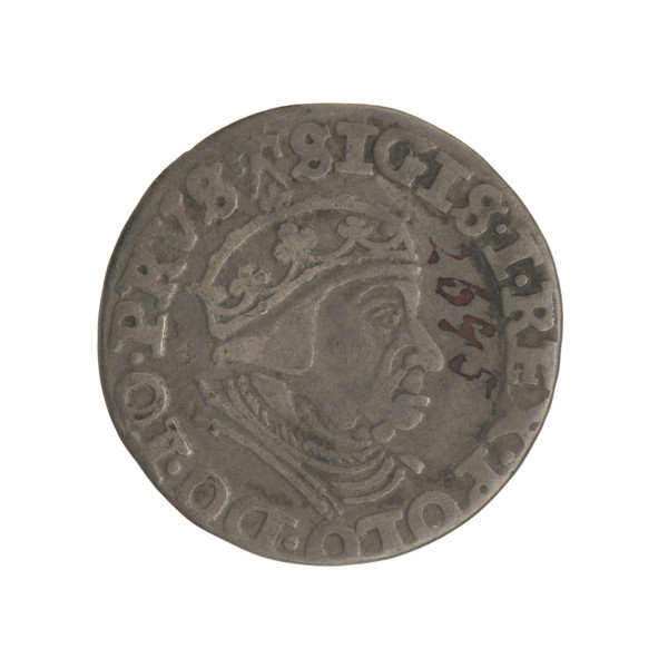Gdansk trojak, Sigismund I the Old (King of Poland; 1506–1548). Obverse: crowned male bust in