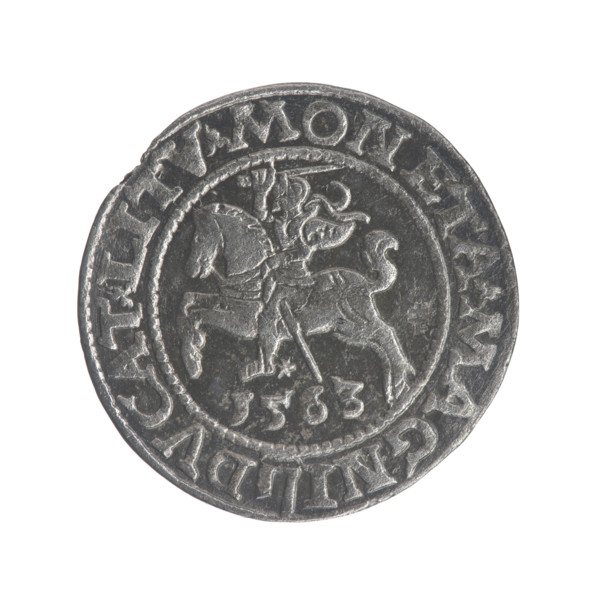 Lithuanian half-grosz, Sigismund II Augustus (King of Poland; 1544–1572). Obverse: Polish eagle; in