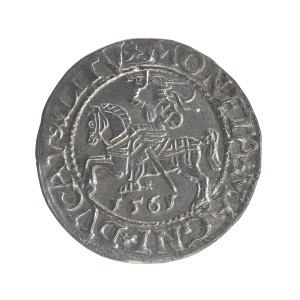Lithuanian half-grosz, Sigismund II Augustus (King of Poland; 1544–1572). Obverse: Polish Eagle; in