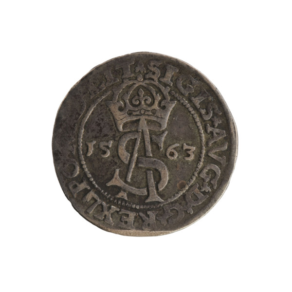Lithuanian trojak, Sigismund II Augustus (king of Poland; 1544–1572). Coin dated 1563, struck in