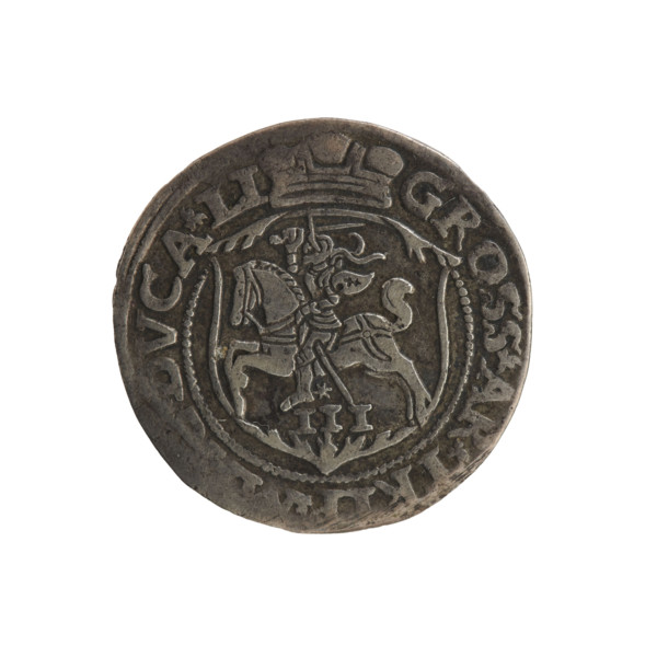Lithuanian trojak, Sigismund II Augustus (king of Poland; 1544–1572). Aw: Under the crown a tied